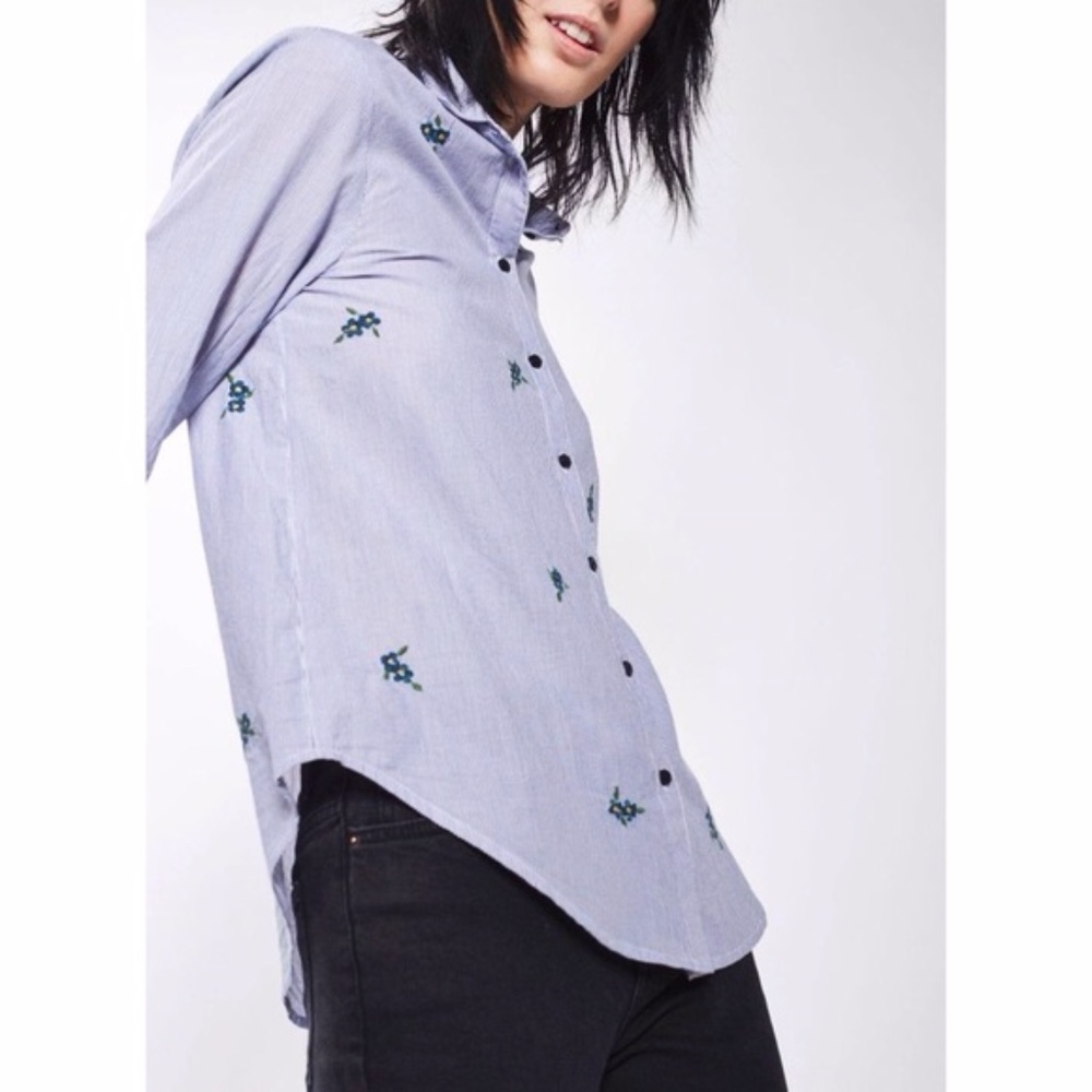 Topshop | Floral Embroidered Striped Shirt